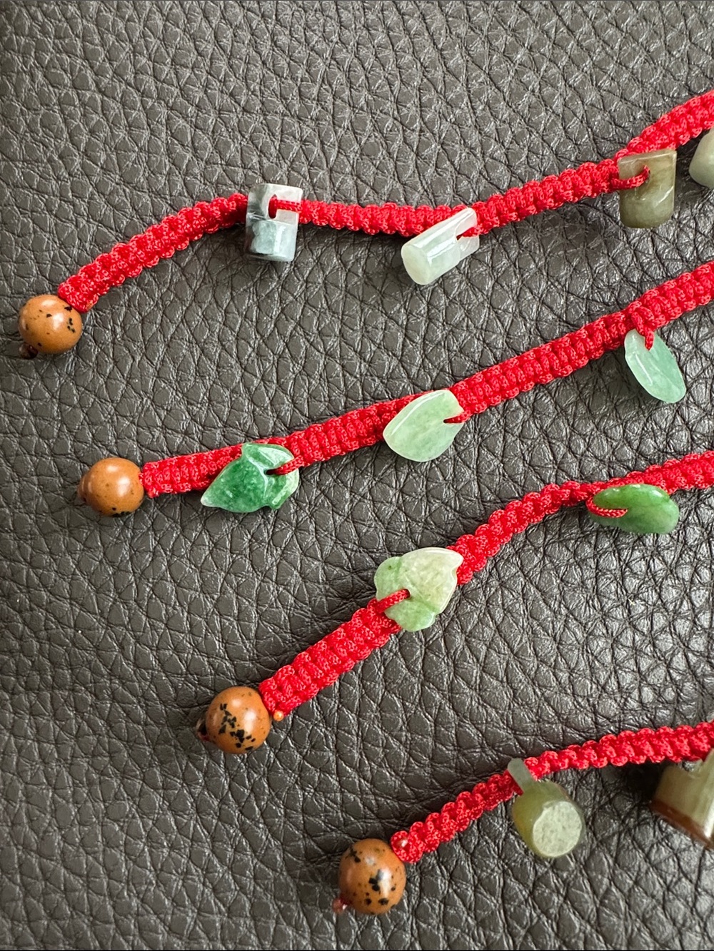 Red Jade Beaded Macrame Bracelet with Green Jade Accents